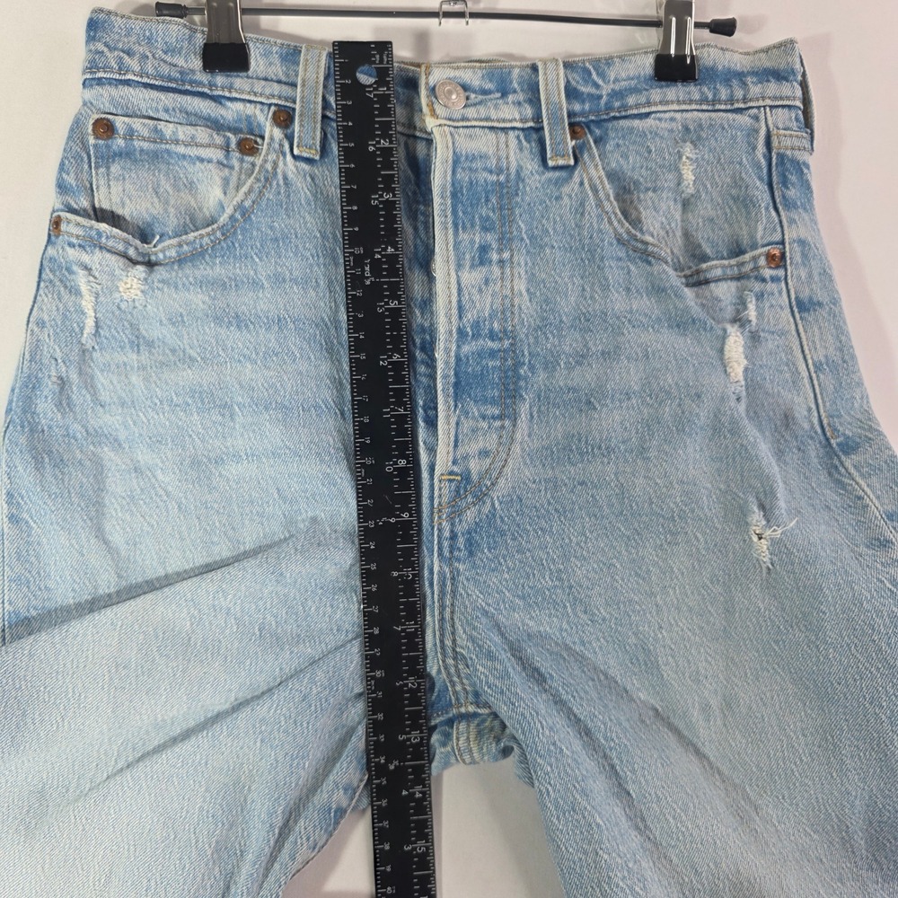 Levis Ribcage BIG E Straight Ankle Jeans Light Wash Distressed High Rise 27x26 - Picture 4 of 14